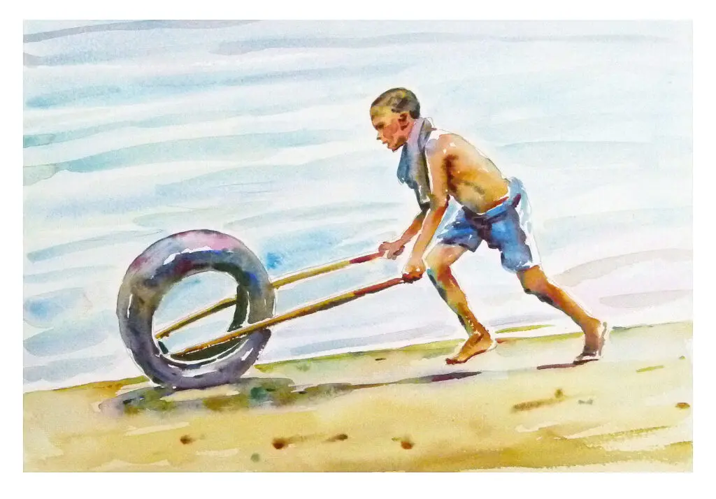 Boy with tyre